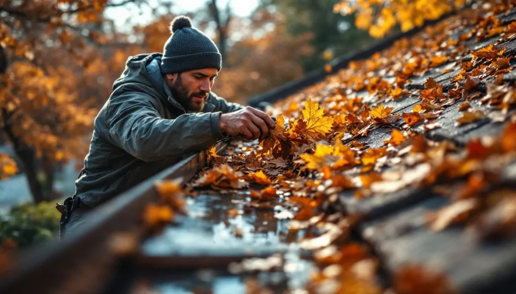 gutter-cleaning-fall-leaves-service-los-angeles | Crescenta Valley Tree Service Professional gutter cleaning service removing fall leaves from gutters to prevent water damage and clogs.
